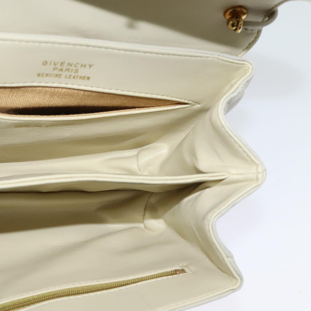 GIVENCHY Shoulder Bag Leather White Gold Auth BA3655