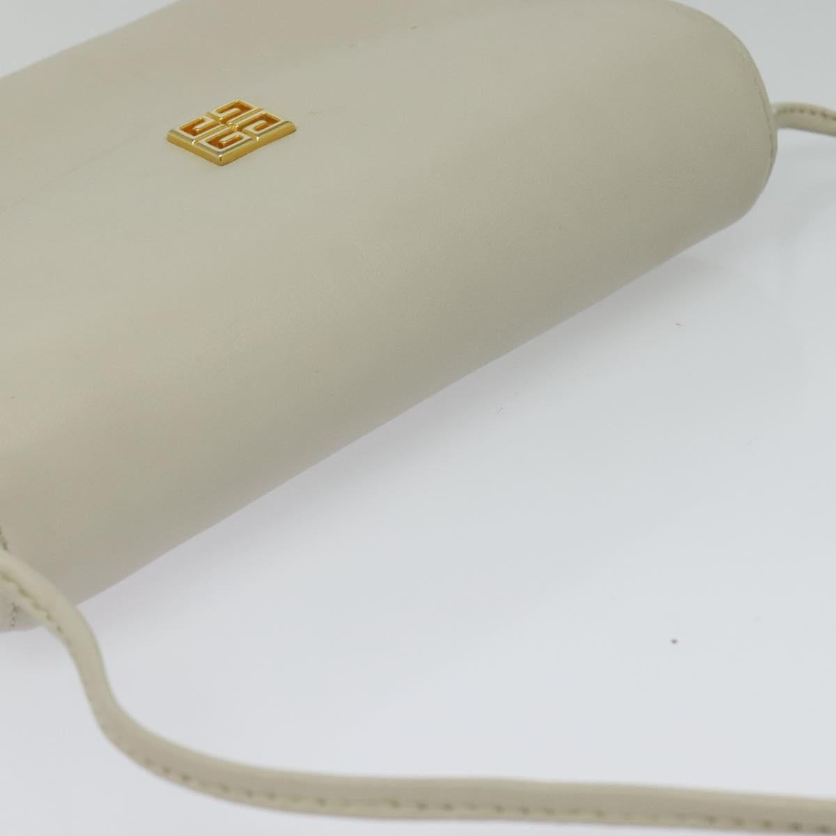 GIVENCHY Shoulder Bag Leather White Gold Auth BA3655
