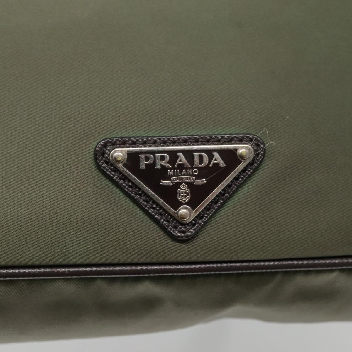 PRADA Shoulder Bag Nylon Khaki Silver Auth BA3657