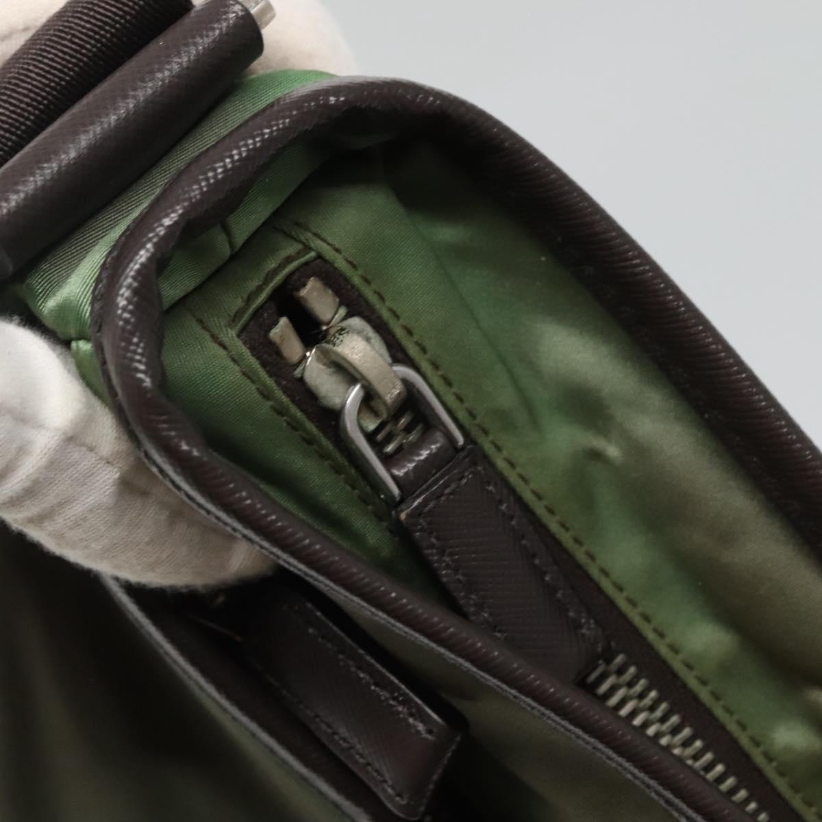 PRADA Shoulder Bag Nylon Khaki Silver Auth BA3657