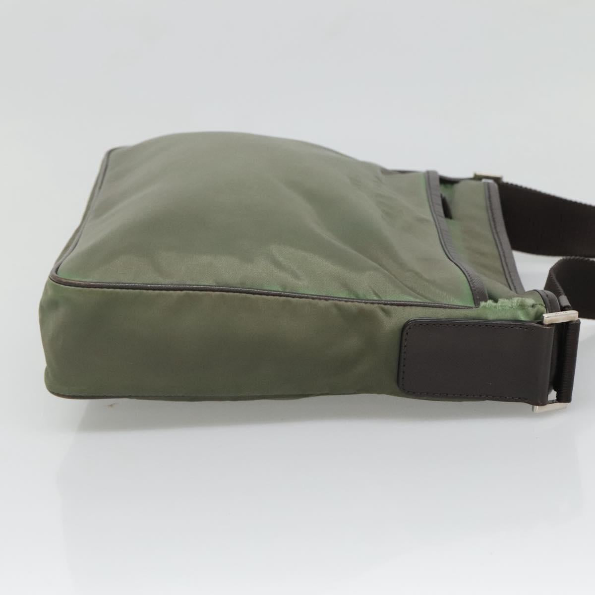 PRADA Shoulder Bag Nylon Khaki Silver Auth BA3657