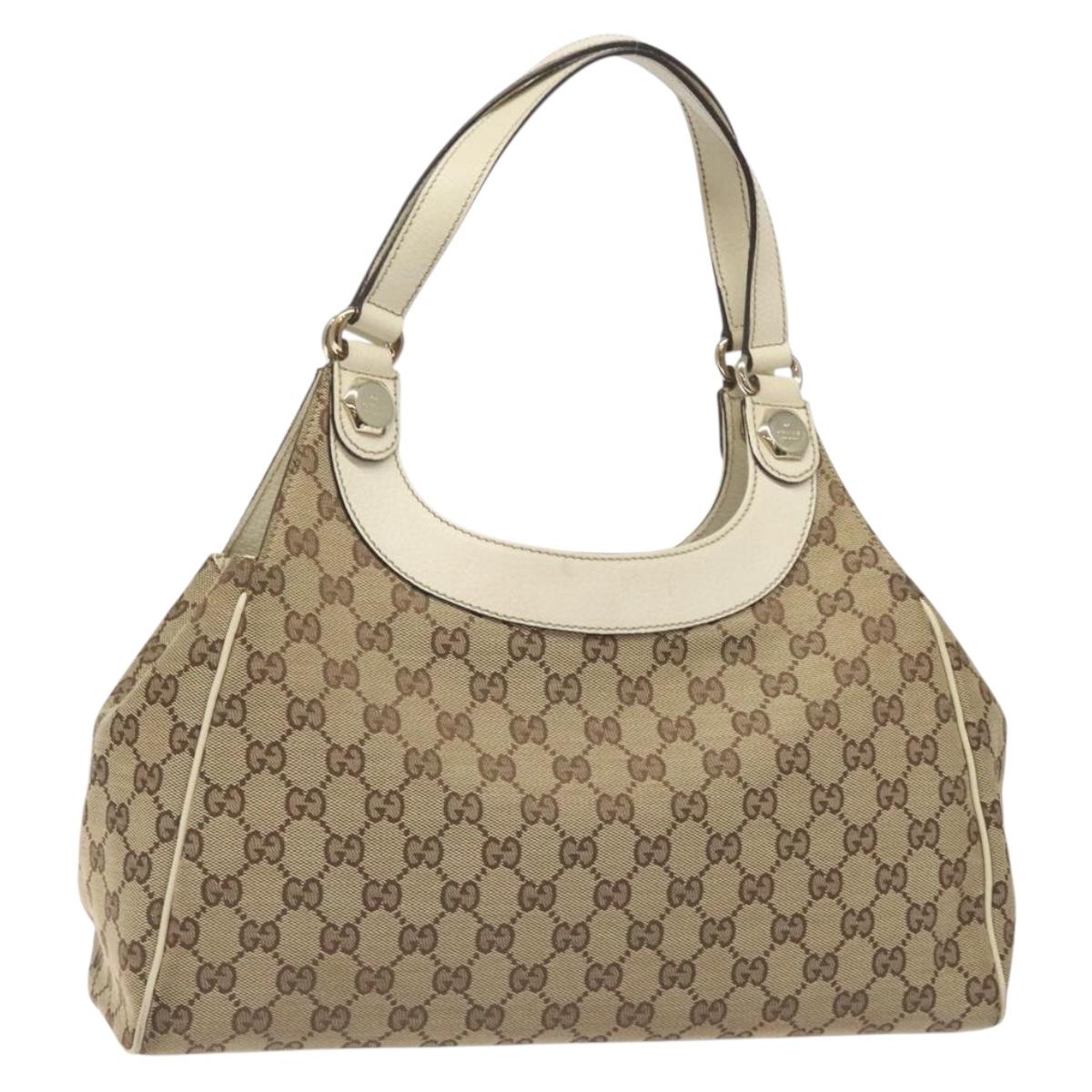 GUCCI GG Canvas Shoulder Bag Beige Gold 154982 Auth BA3658