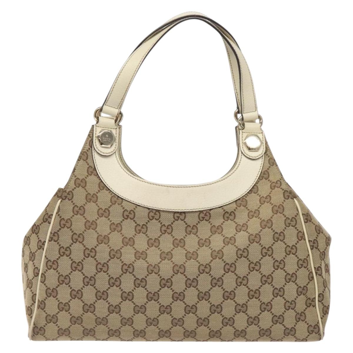 GUCCI GG Canvas Shoulder Bag Beige Gold 154982 Auth BA3658