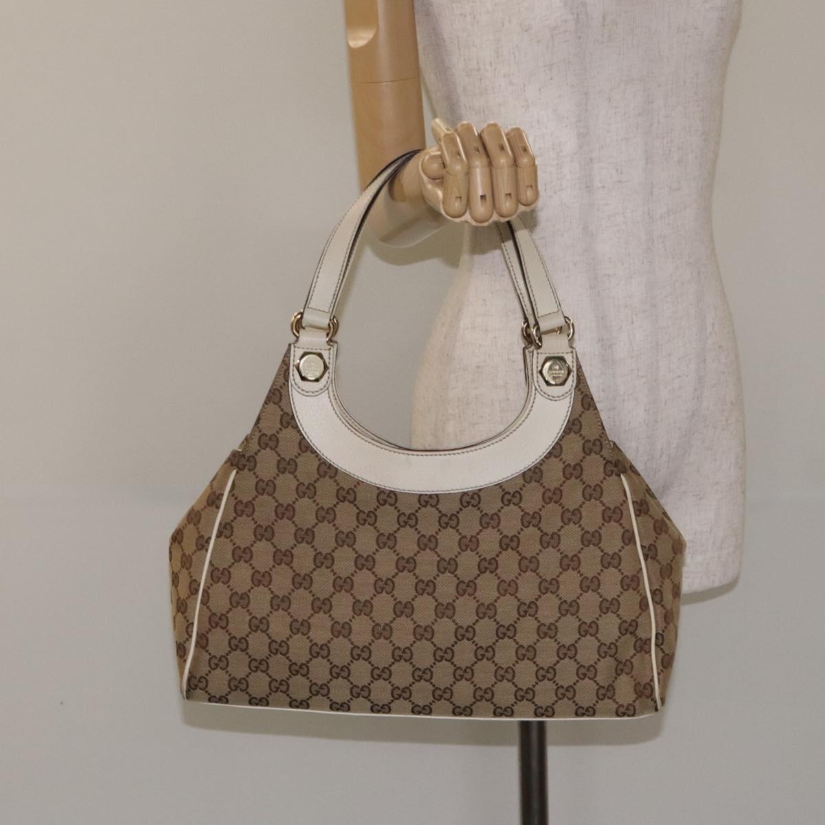 GUCCI GG Canvas Shoulder Bag Beige Gold 154982 Auth BA3658