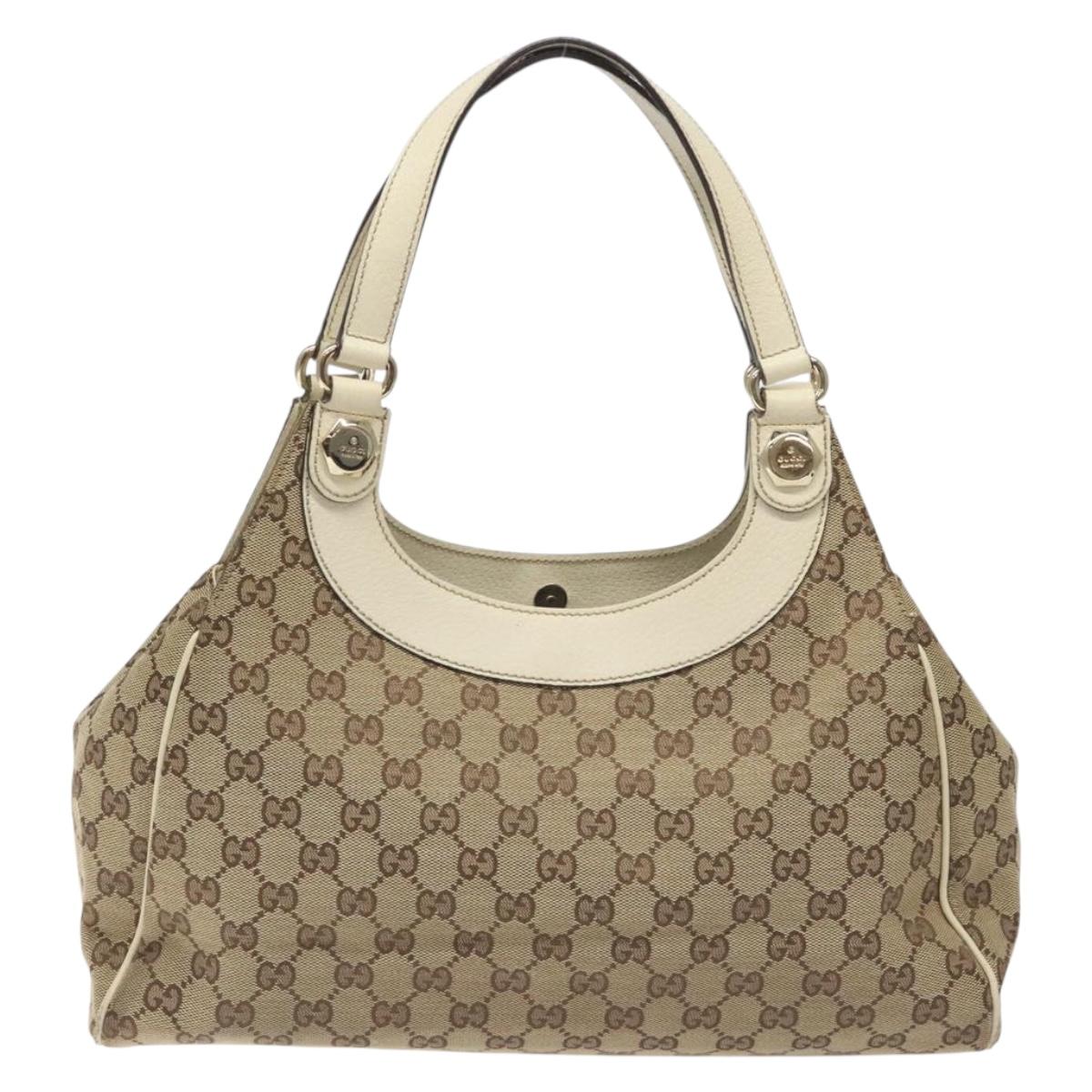 GUCCI GG Canvas Shoulder Bag Beige Gold 154982 Auth BA3658