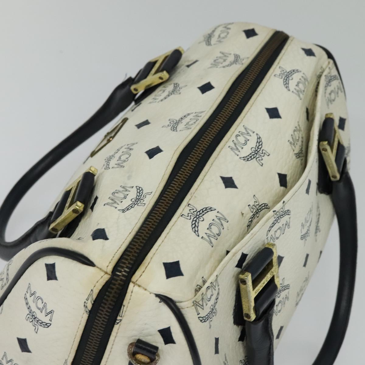 MCM Logogram Vicetos Hand Bag PVC Leather 2way White Gold Auth BA3660