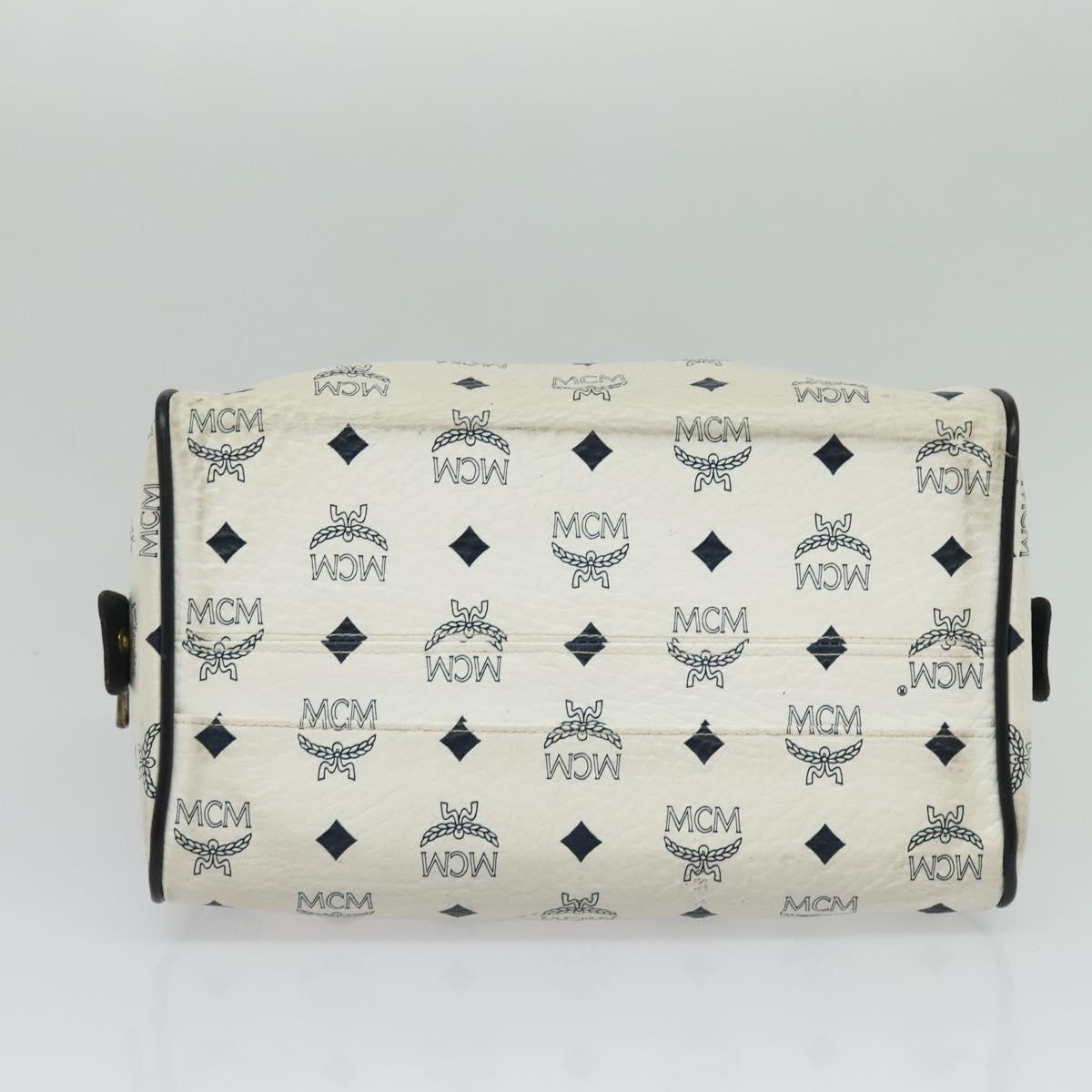 MCM Logogram Vicetos Hand Bag PVC Leather 2way White Gold Auth BA3660