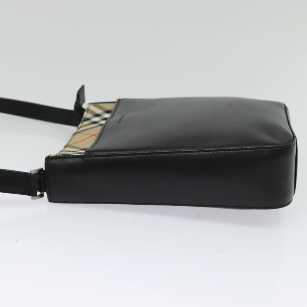 BURBERRY Shoulder Bag Leather Black Silver Auth BA3661