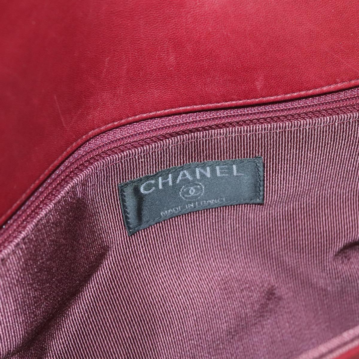 CHANEL Choco Bar Chain Shoulder Bag Lamb Skin Red Silver CC Auth BA3678