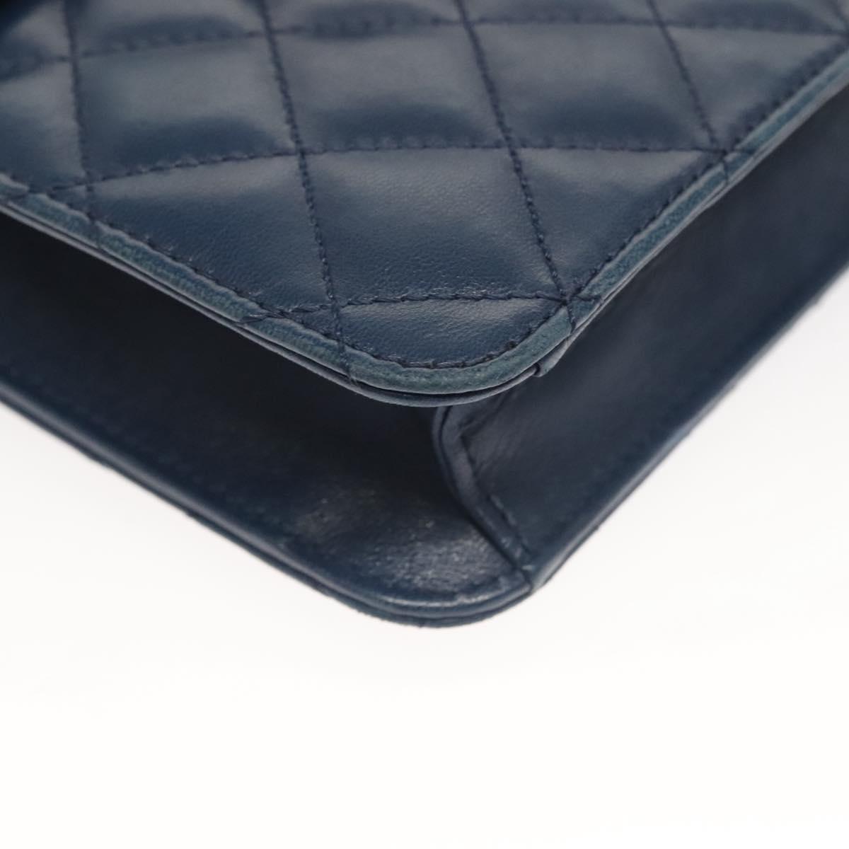 CHANEL Chain Shoulder Bag Lamb Skin Blue CC Auth BA3679