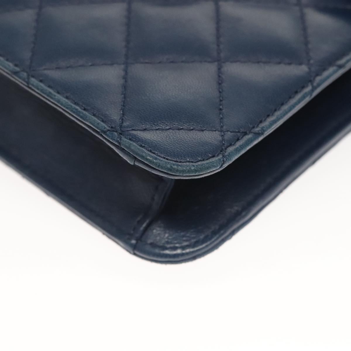 CHANEL Chain Shoulder Bag Lamb Skin Blue CC Auth BA3679