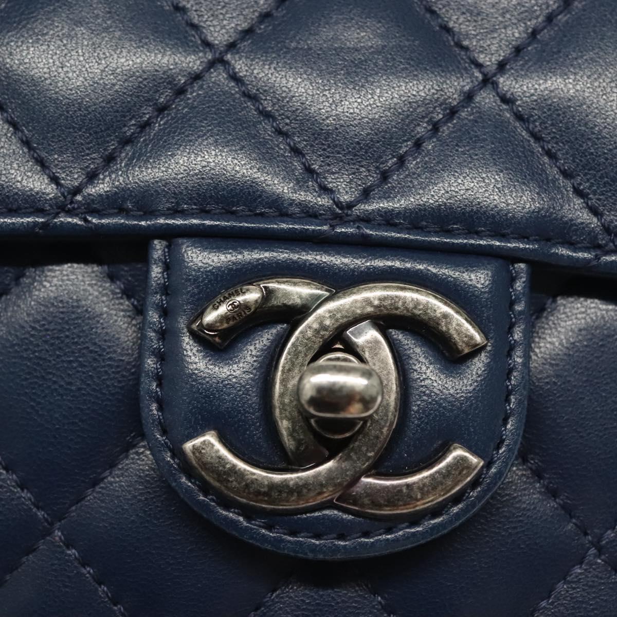 CHANEL Chain Shoulder Bag Lamb Skin Blue CC Auth BA3679