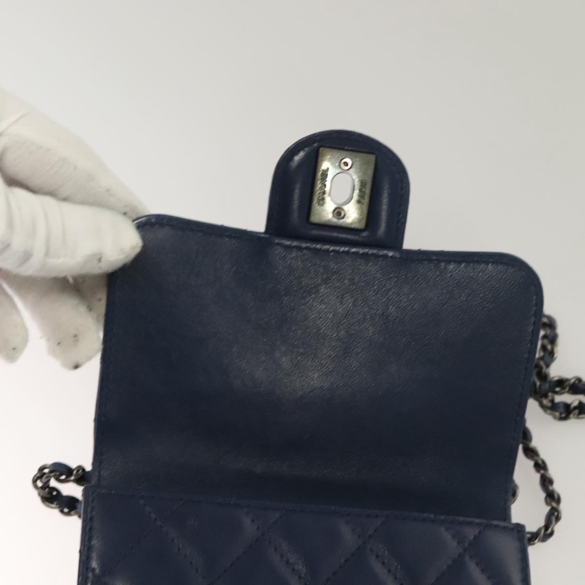 CHANEL Chain Shoulder Bag Lamb Skin Blue CC Auth BA3679