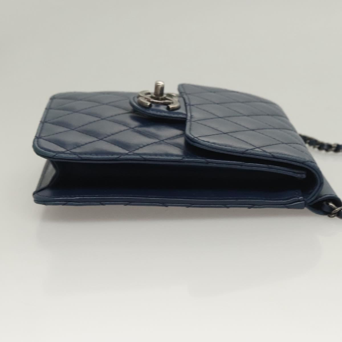 CHANEL Chain Shoulder Bag Lamb Skin Blue CC Auth BA3679