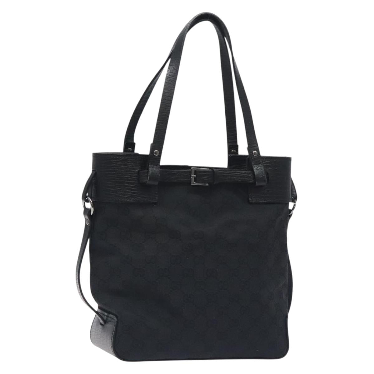 GUCCI GG Canvas Tote Bag Black Silver 107757 Auth BA3684