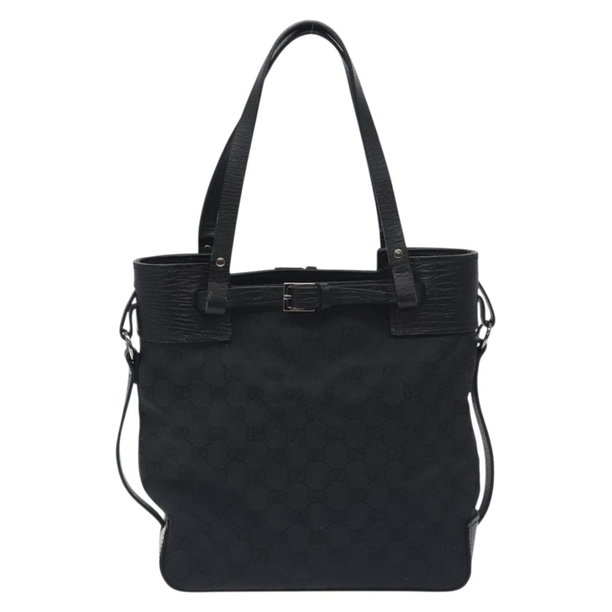 GUCCI GG Canvas Tote Bag Black Silver 107757 Auth BA3684