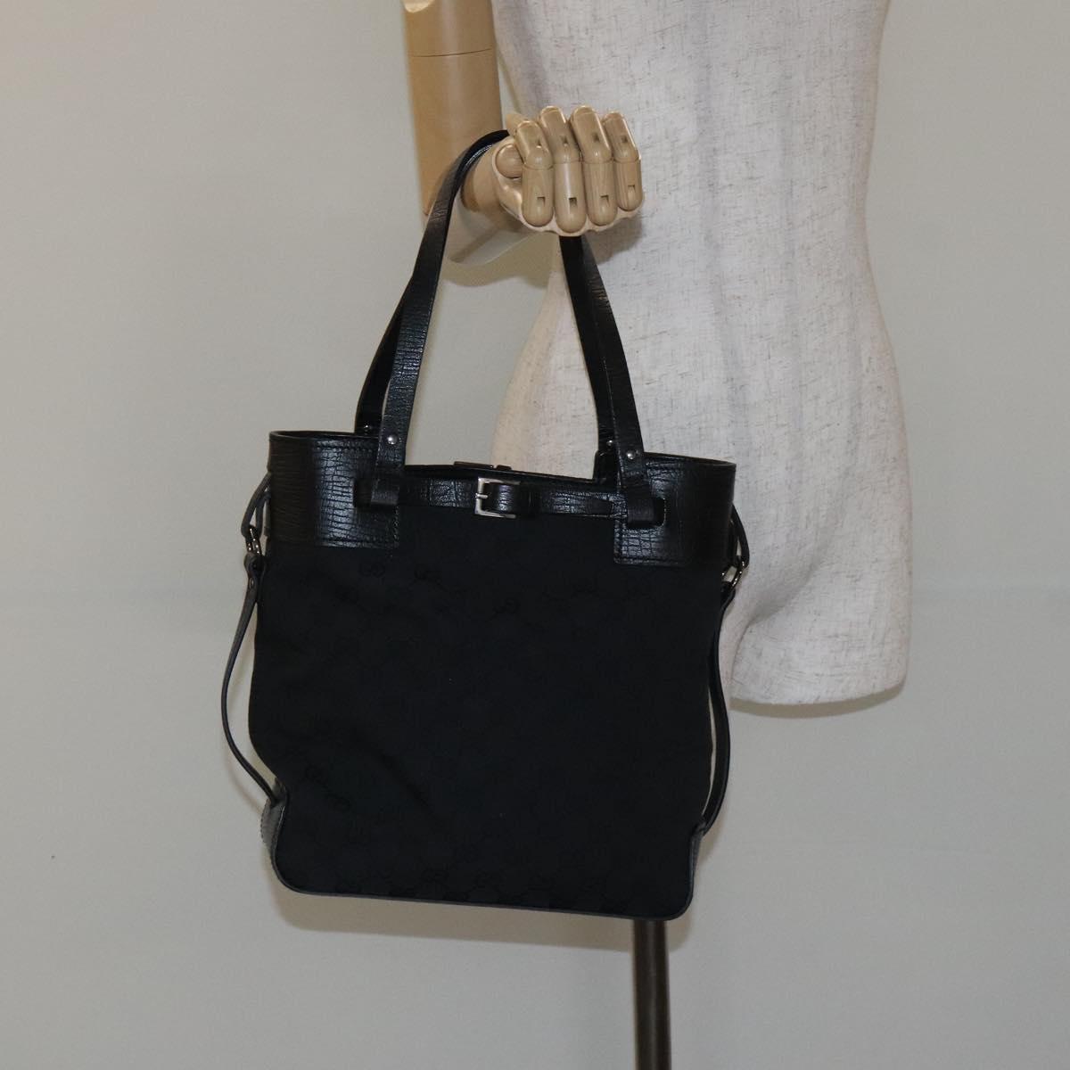 GUCCI GG Canvas Tote Bag Black Silver 107757 Auth BA3684