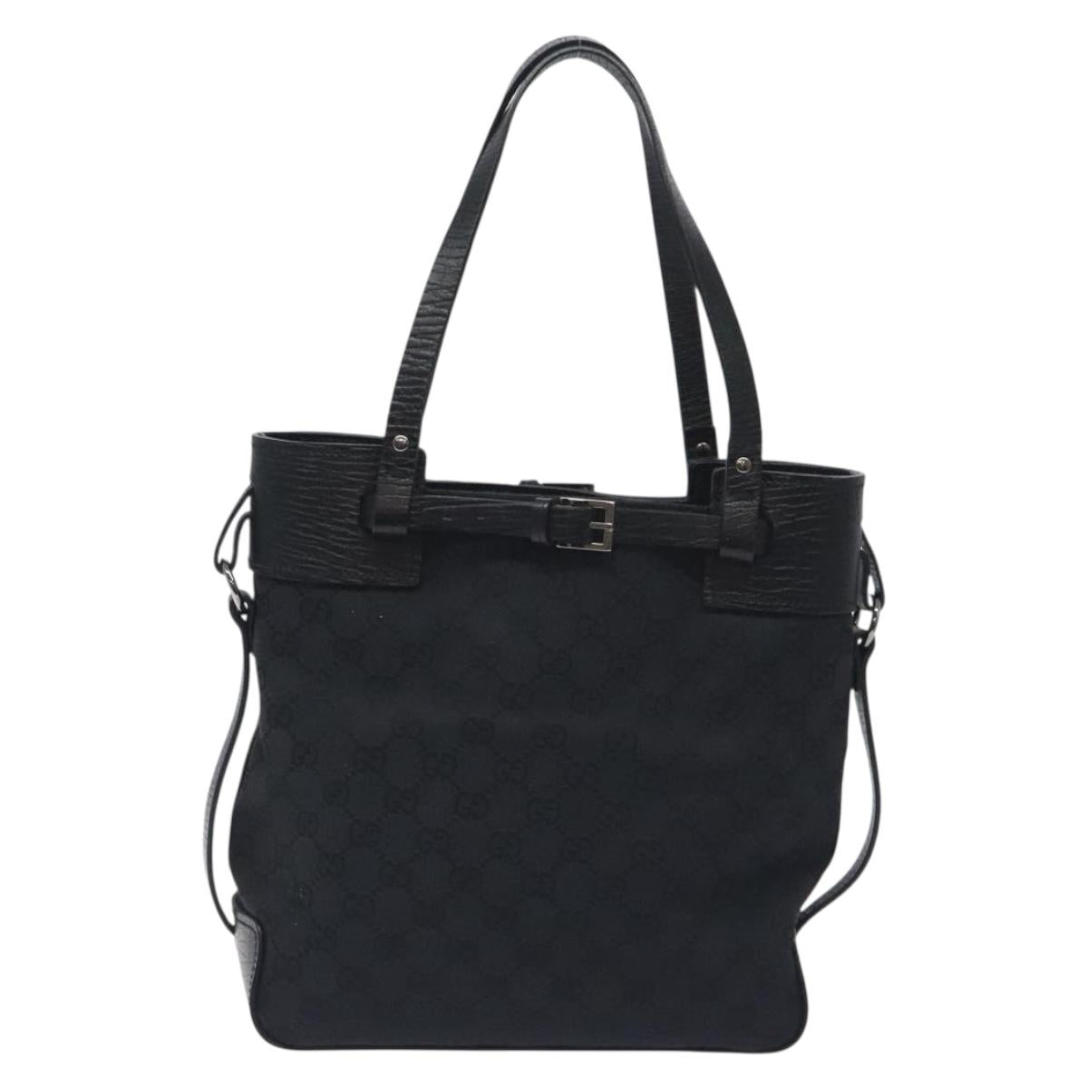 GUCCI GG Canvas Tote Bag Black Silver 107757 Auth BA3684