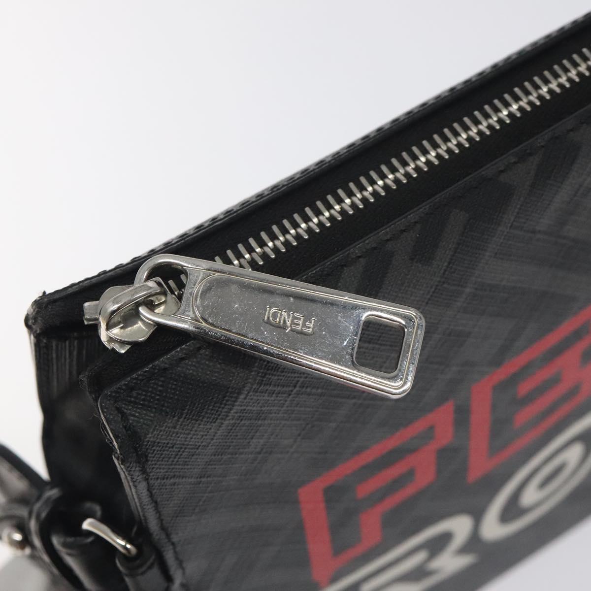 FENDI Zucca Canvas Clutch Bag PVC Black Silver Auth BA3687M