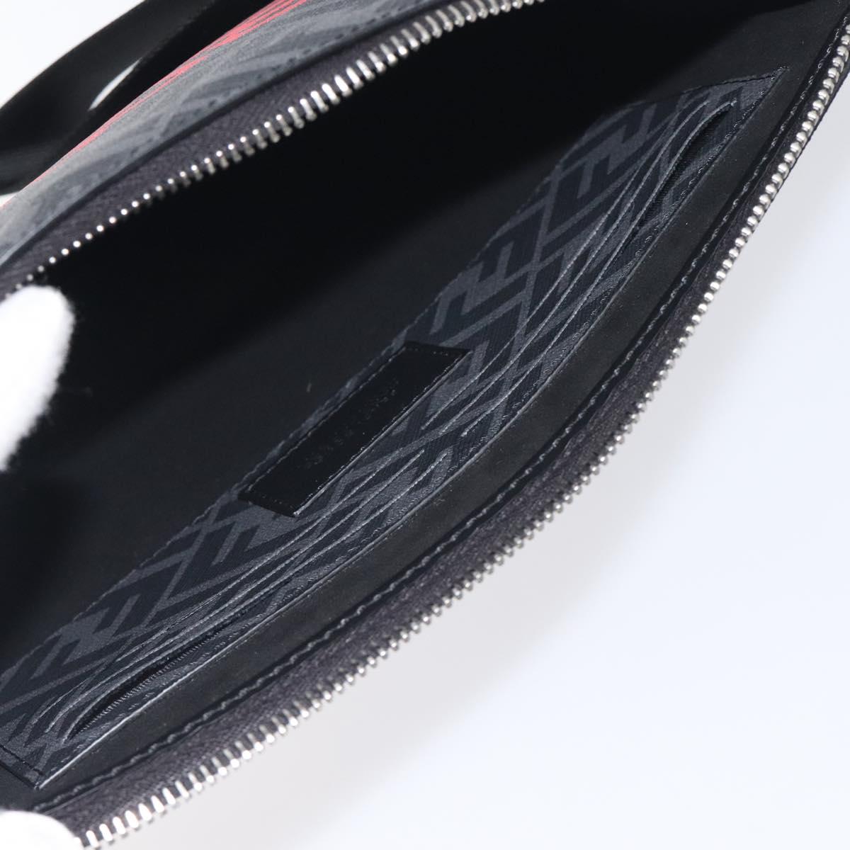 FENDI Zucca Canvas Clutch Bag PVC Black Silver Auth BA3687M