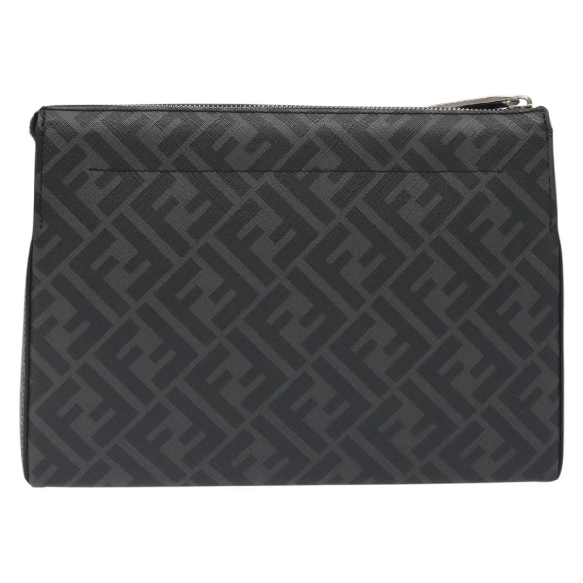 FENDI Zucca Canvas Clutch Bag PVC Black Silver Auth BA3687M