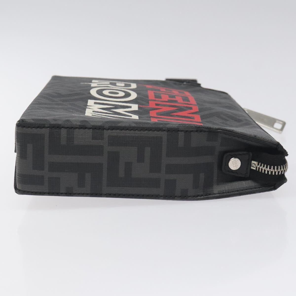 FENDI Zucca Canvas Clutch Bag PVC Black Silver Auth BA3687M