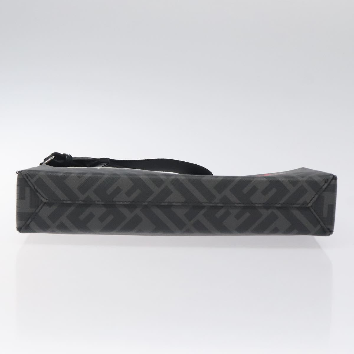 FENDI Zucca Canvas Clutch Bag PVC Black Silver Auth BA3687M