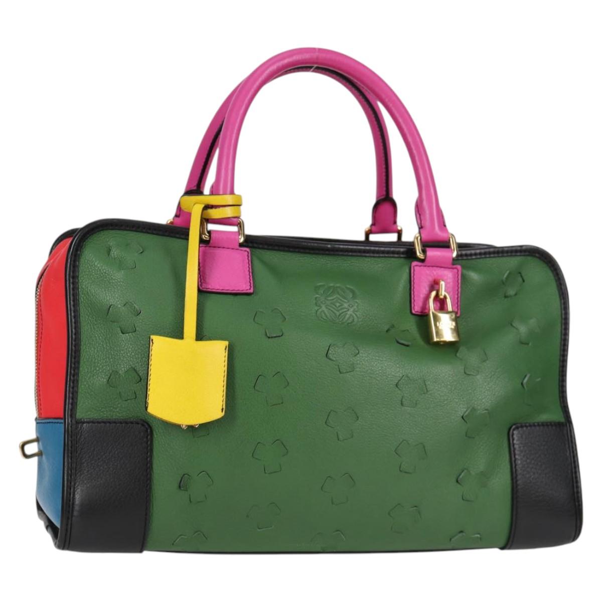 LOEWE Anagram Amazona 36 Hand Bag Leather Multicolor Gold Auth BA3689M