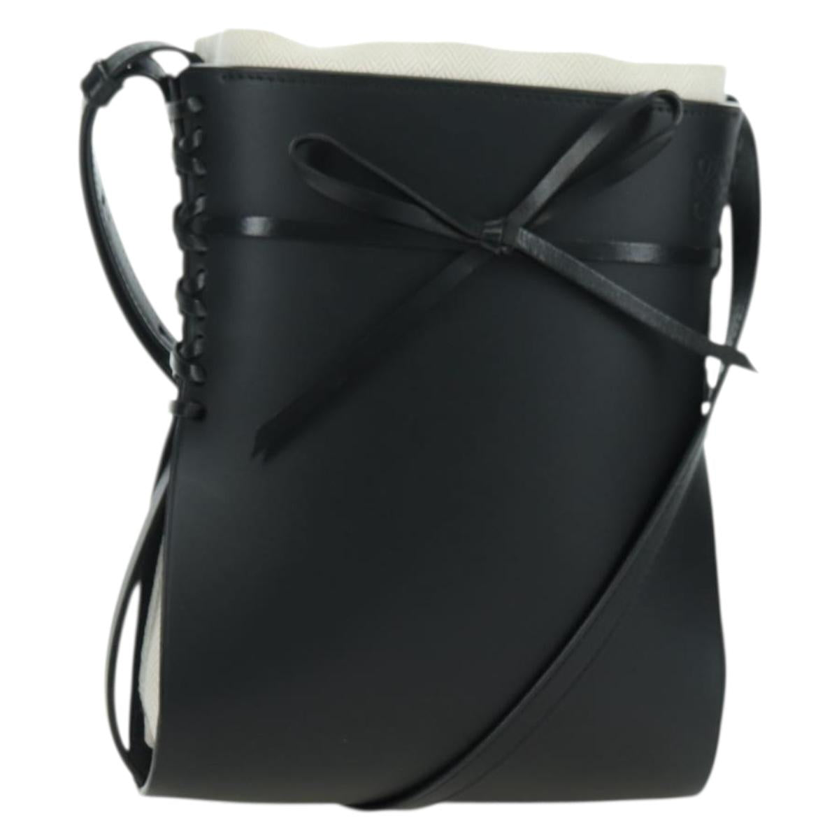 LOEWE Anagram Ikebana Shoulder Bag Leather Black Gold Auth BA3690