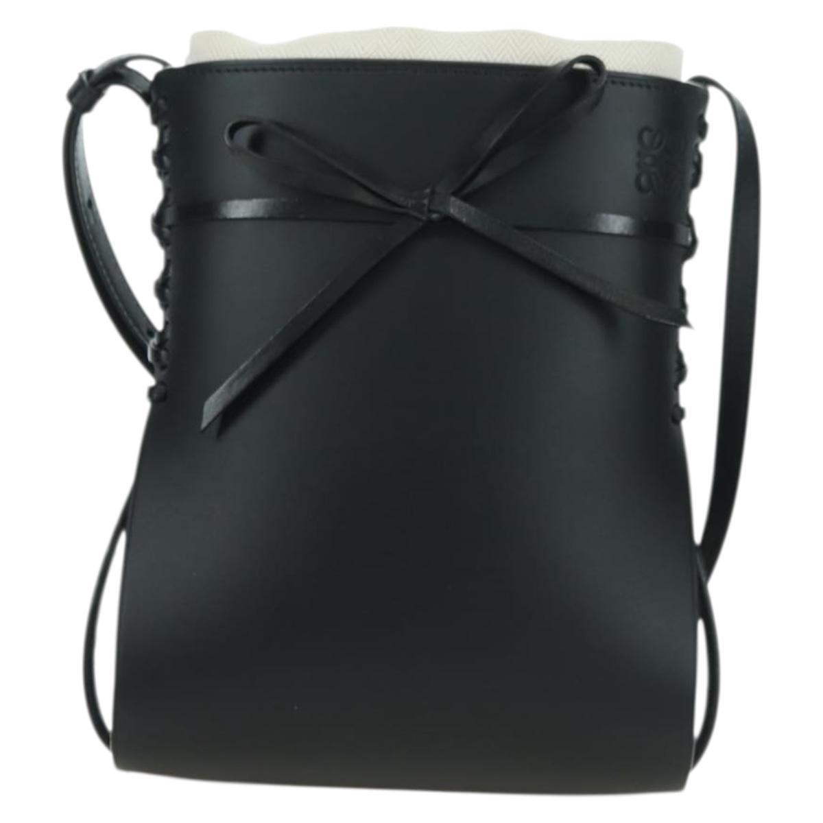 LOEWE Anagram Ikebana Shoulder Bag Leather Black Gold Auth BA3690