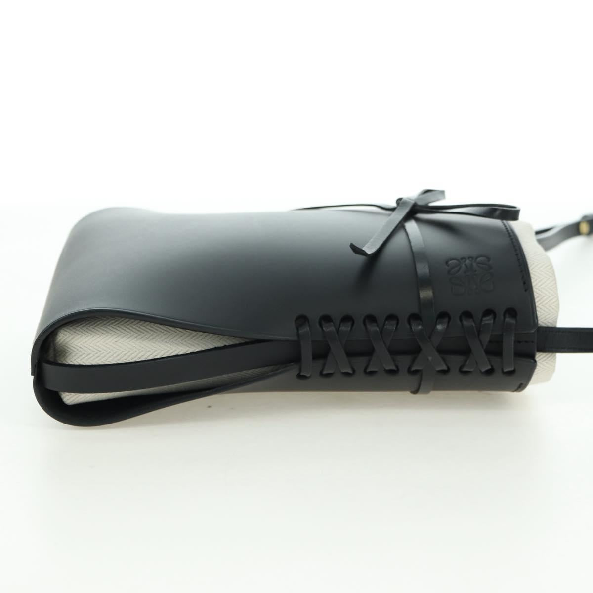 LOEWE Anagram Ikebana Shoulder Bag Leather Black Gold Auth BA3690