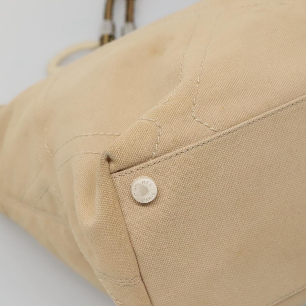 CHANEL COCO Mark Tote Bag Canvas Beige Silver CC Auth BA3696