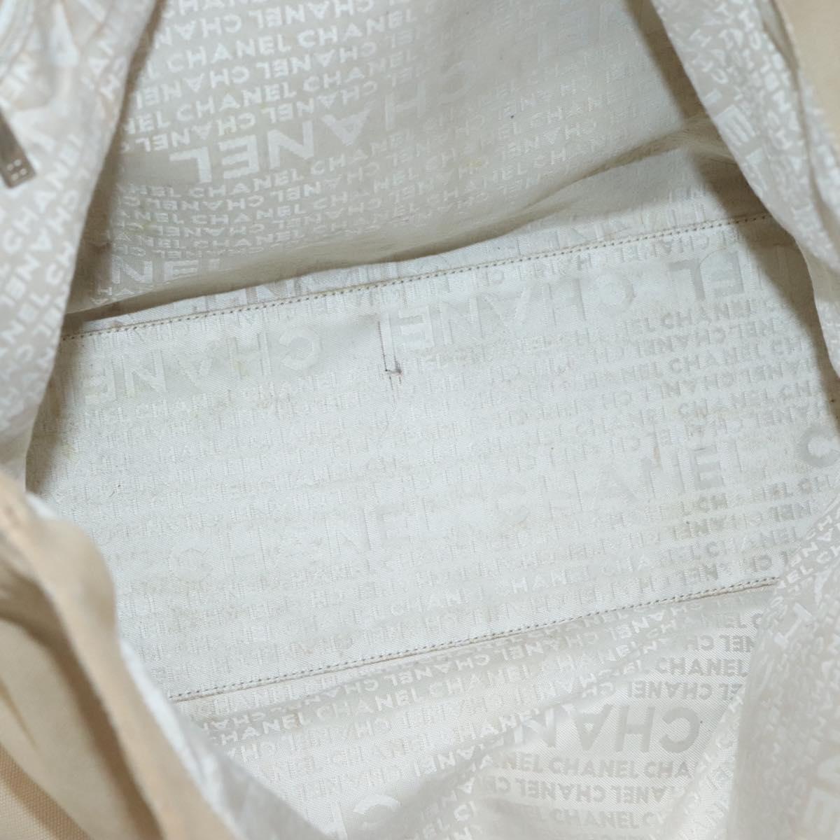 CHANEL COCO Mark Tote Bag Canvas Beige Silver CC Auth BA3696