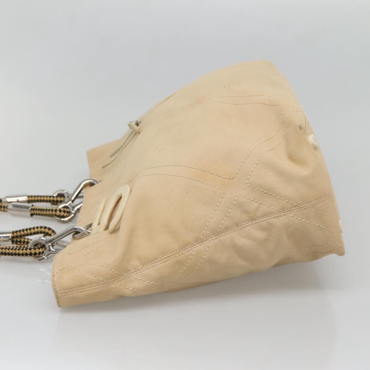 CHANEL COCO Mark Tote Bag Canvas Beige Silver CC Auth BA3696