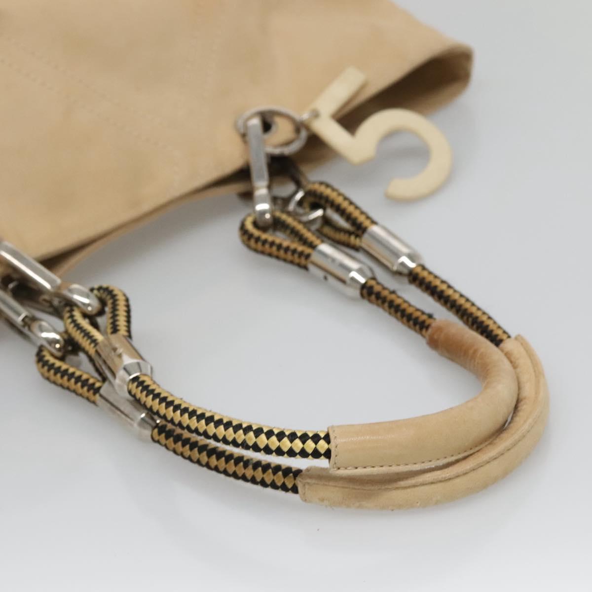 CHANEL COCO Mark Tote Bag Canvas Beige Silver CC Auth BA3696