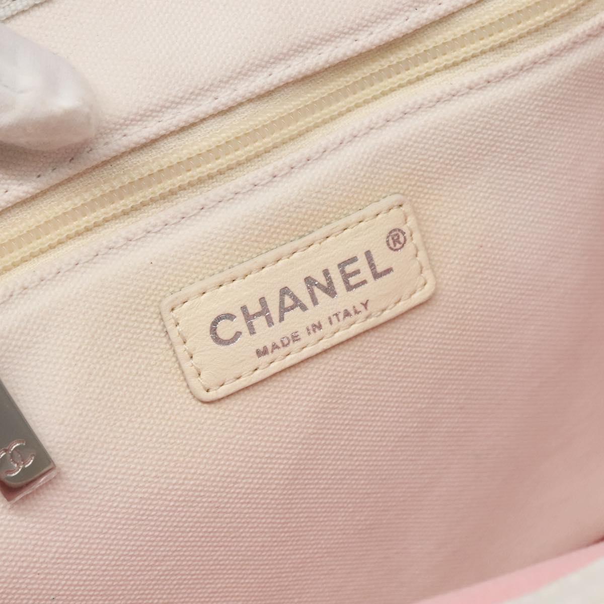 CHANEL COCO Mark Tote Bag Canvas White Silver CC Auth BA3697