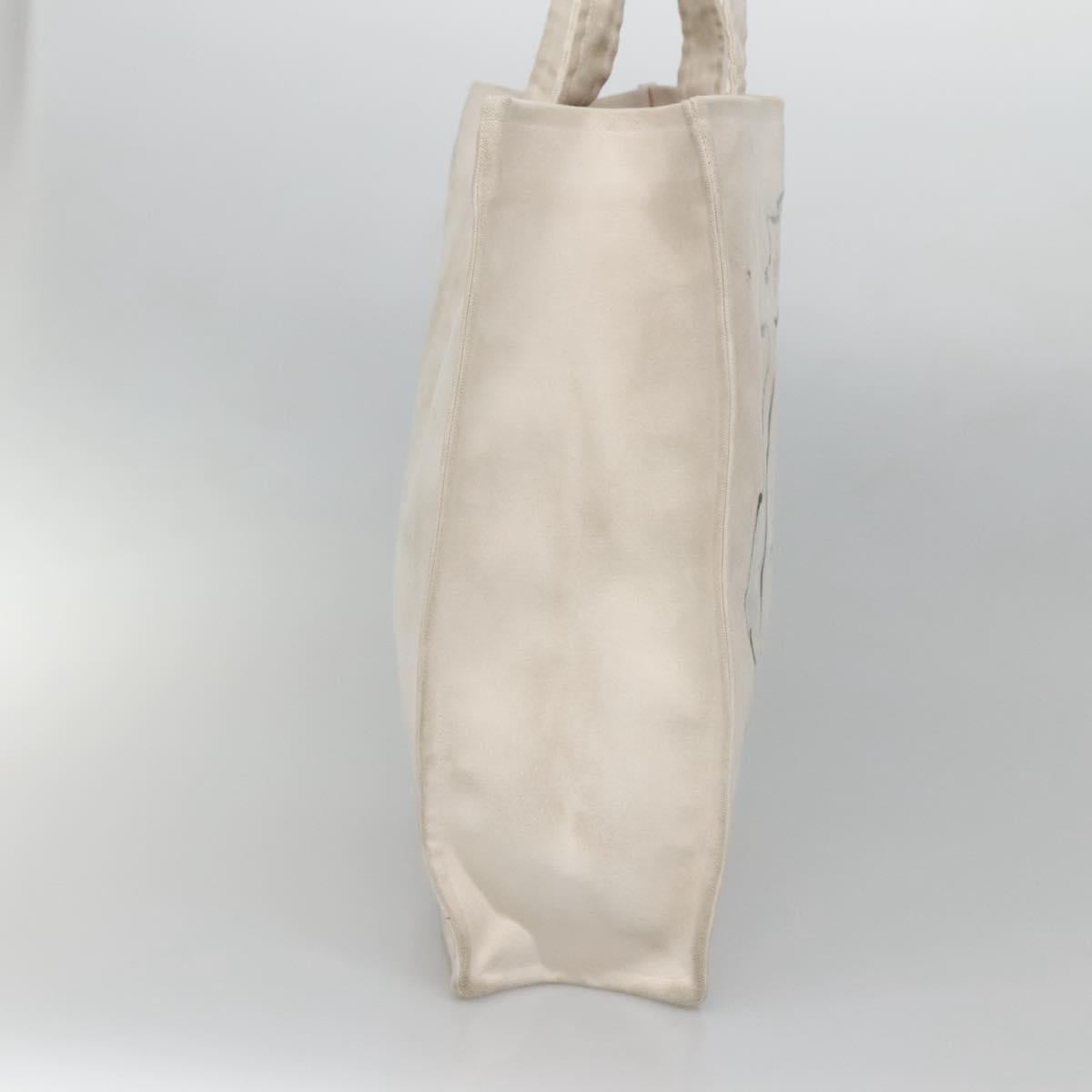 CHANEL COCO Mark Tote Bag Canvas White Silver CC Auth BA3697