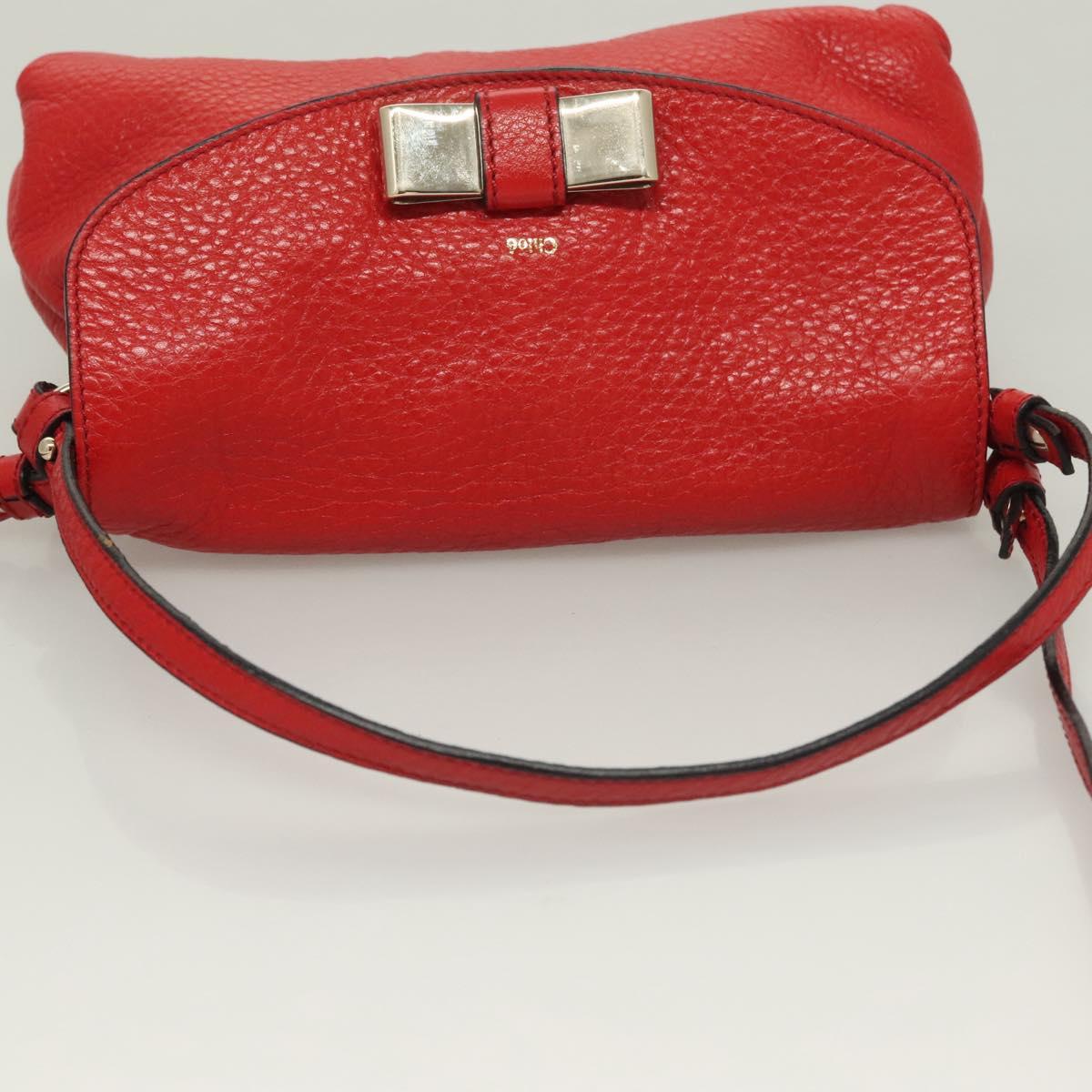Chloe Lily Hand Bag Leather 2way Red Gold Auth BA3699