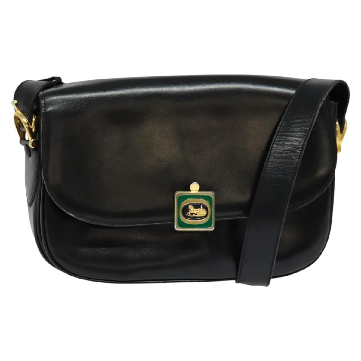 CELINE Shoulder Bag Leather Black Gold Auth BA3711