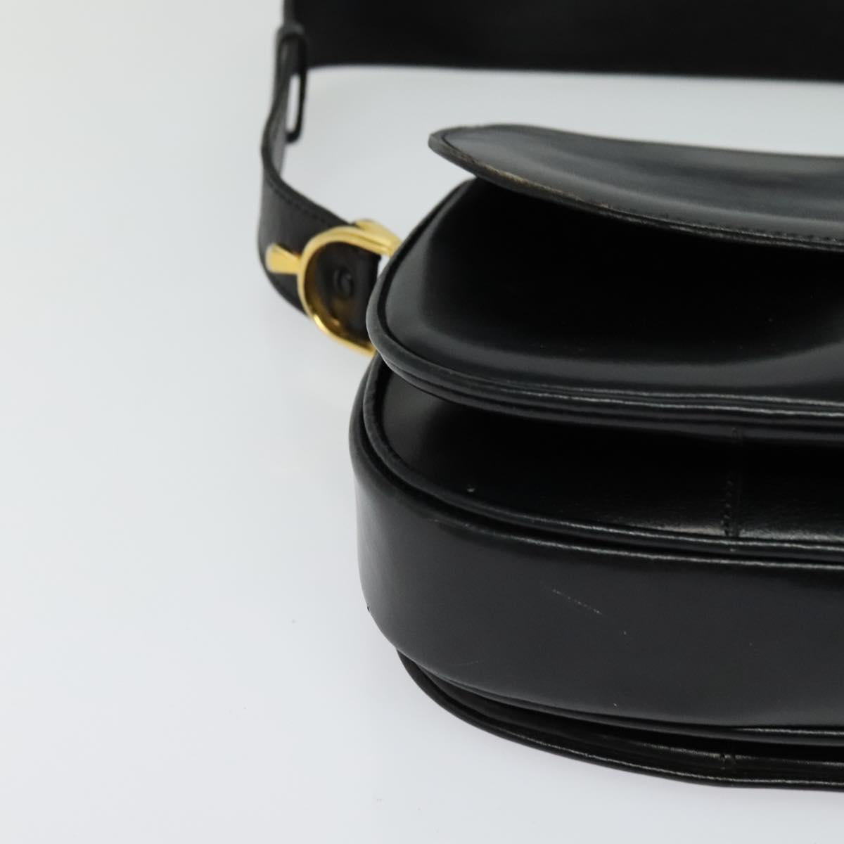 CELINE Shoulder Bag Leather Black Gold Auth BA3711
