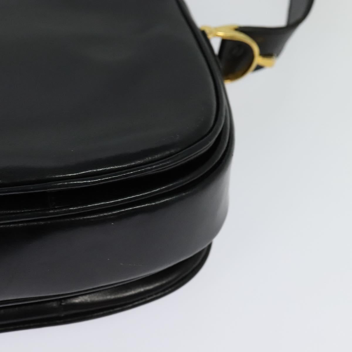 CELINE Shoulder Bag Leather Black Gold Auth BA3711