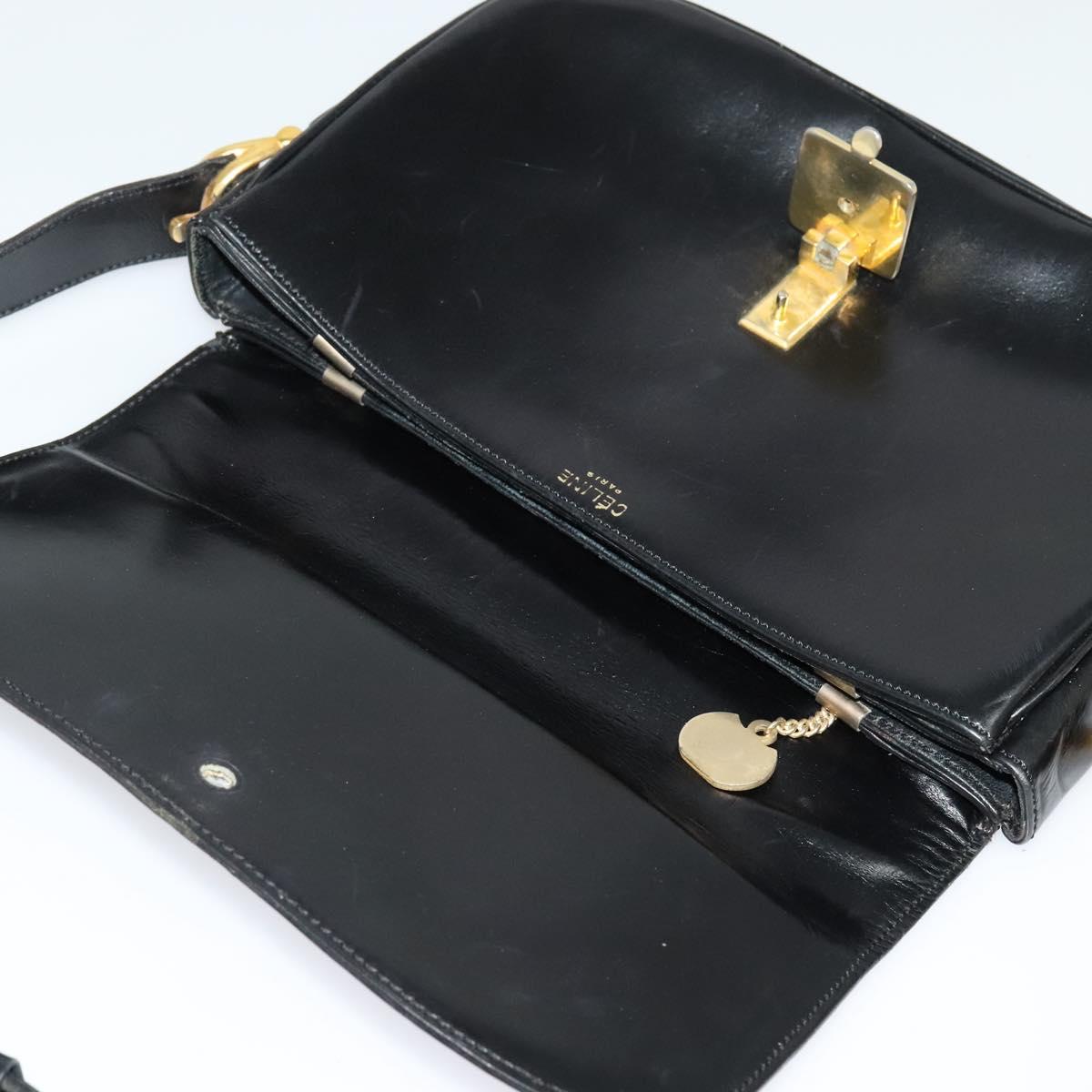 CELINE Shoulder Bag Leather Black Gold Auth BA3711