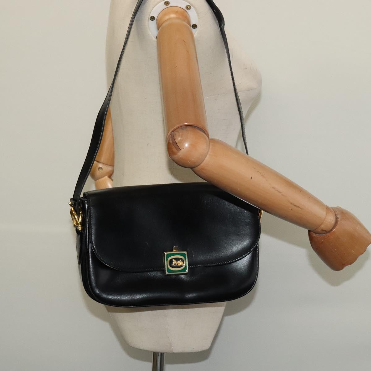 CELINE Shoulder Bag Leather Black Gold Auth BA3711