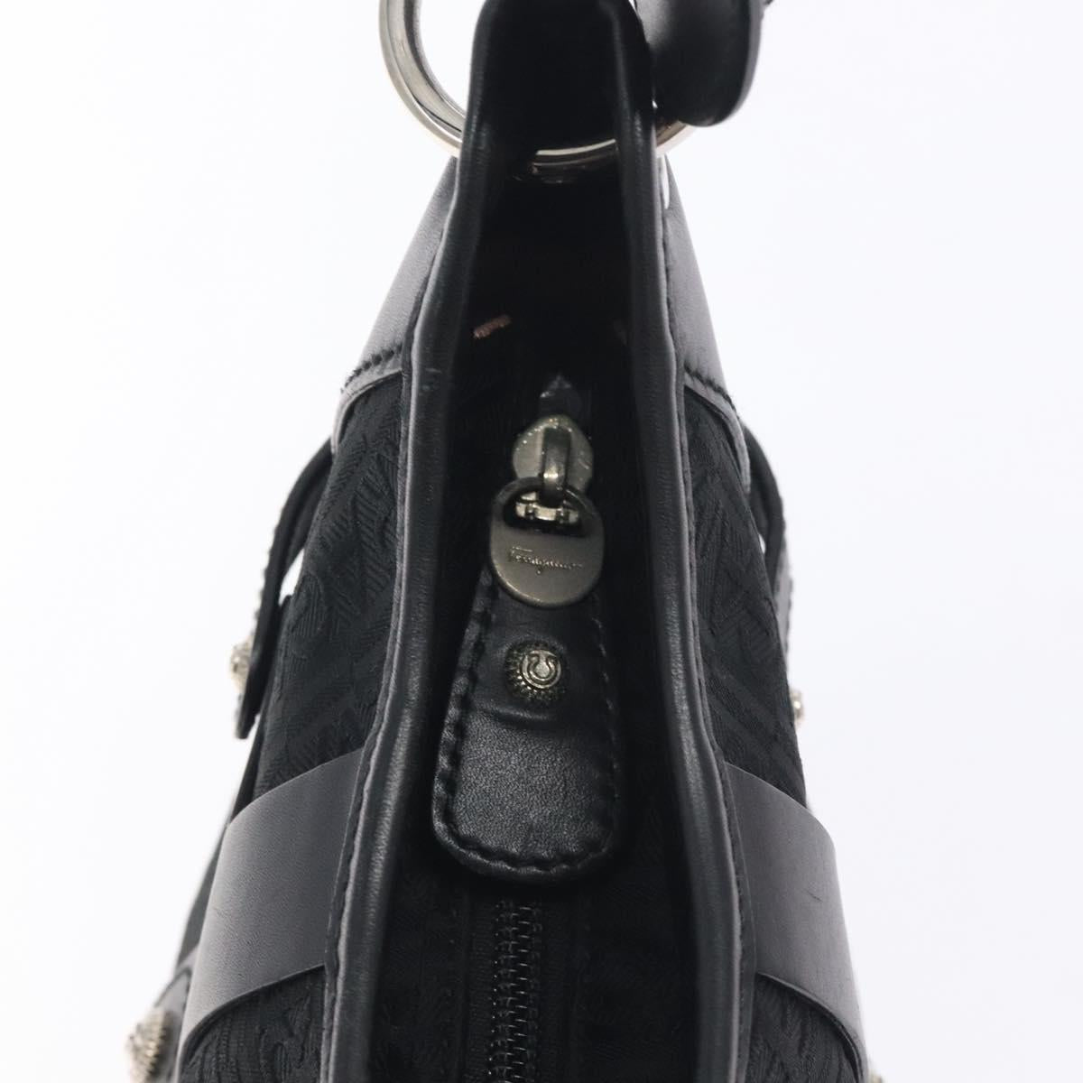 Salvatore Ferragamo Shoulder Bag Canvas Black Silver Auth BA3712