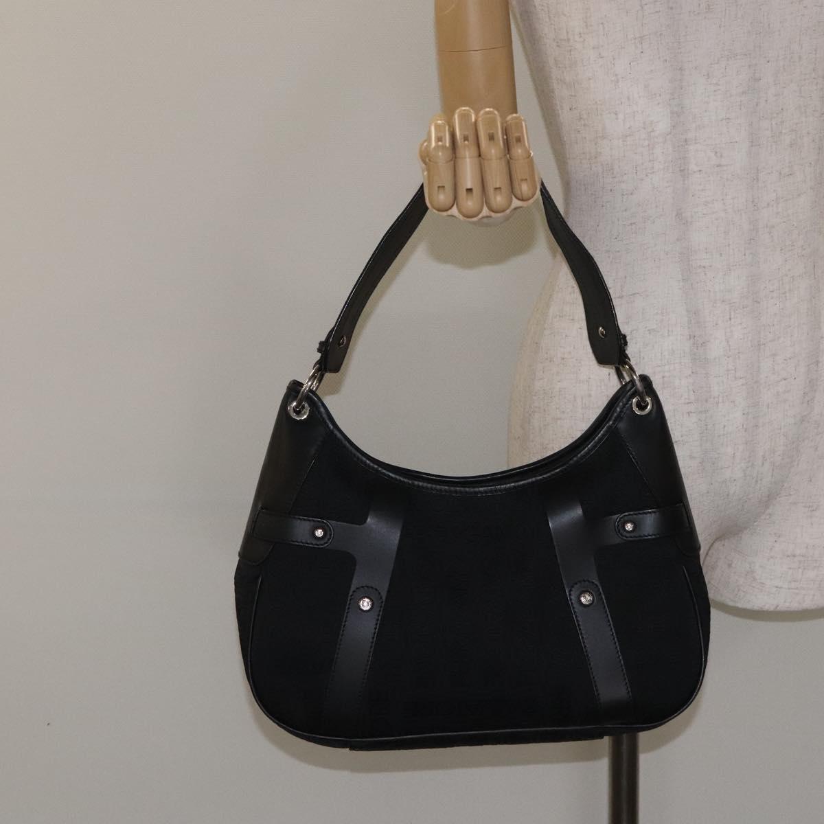 Salvatore Ferragamo Shoulder Bag Canvas Black Silver Auth BA3712