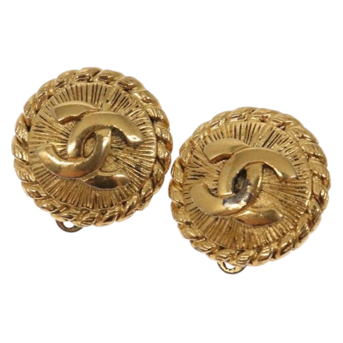 CHANEL COCO Mark Earring metal Gold CC Auth BA3718
