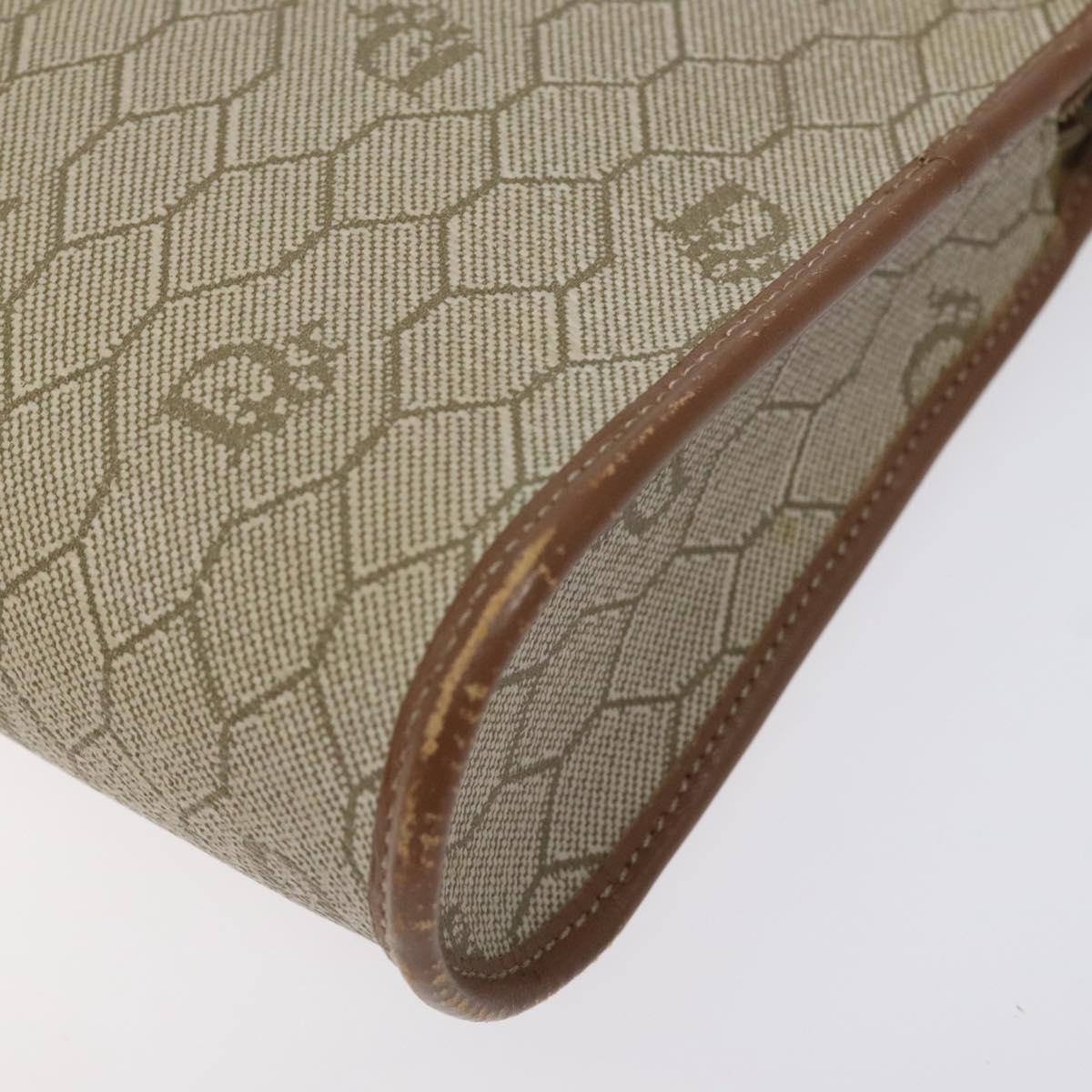 Christian Dior Honeycomb Canvas Pouch PVC Beige Auth BA3728