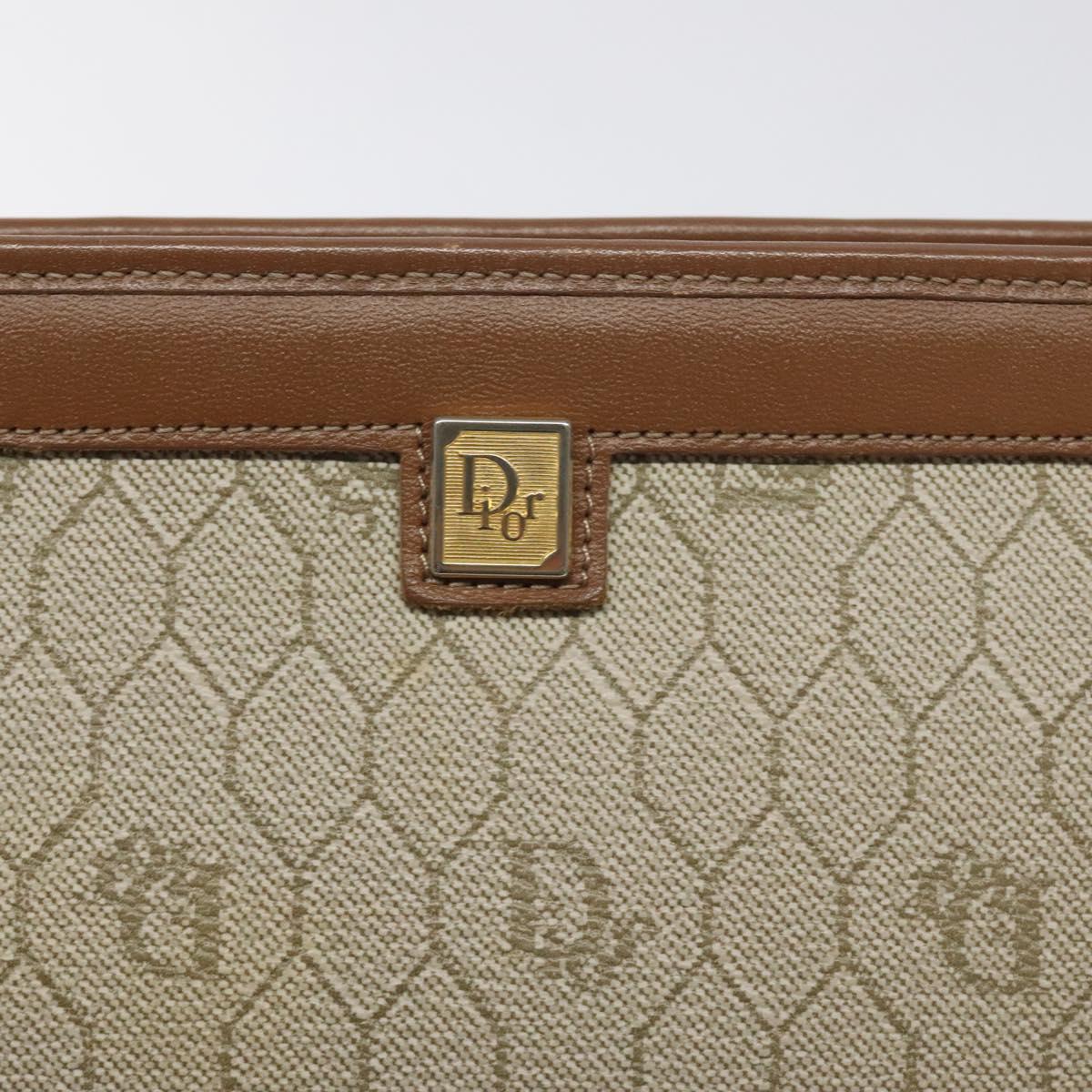 Christian Dior Honeycomb Canvas Pouch PVC Beige Auth BA3728