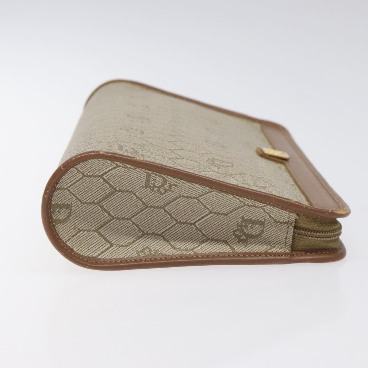 Christian Dior Honeycomb Canvas Pouch PVC Beige Auth BA3728