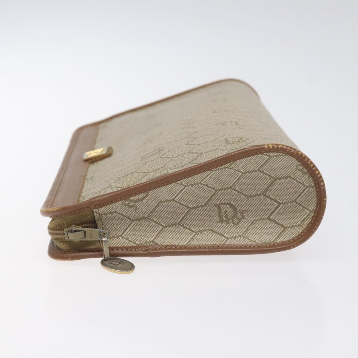 Christian Dior Honeycomb Canvas Pouch PVC Beige Auth BA3728